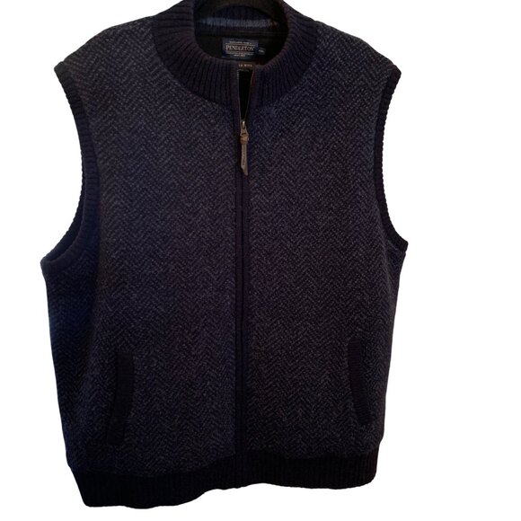 Pendleton Men’s Sweater Vest Full-Zip 100% Washable Wool Blue Fleece Large Fall - Picture 3 of 7